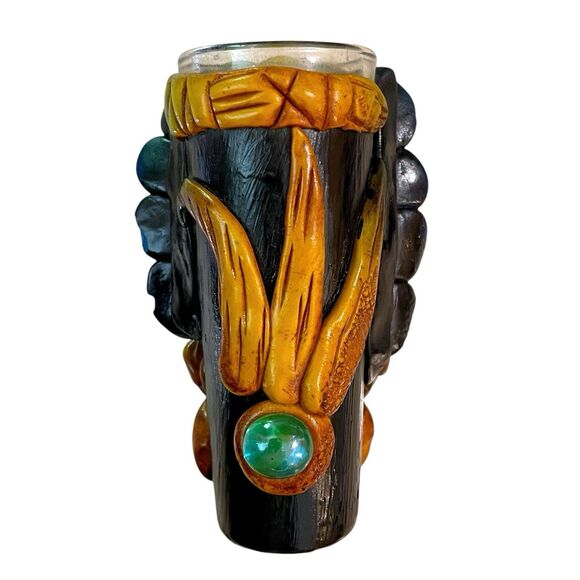 Aztec Mexican shot glass 3 oz clay stones Tribal man - Picture 9 of 13